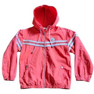 Vintage NH Women's Bomber Jacket Hood Zipper Front Orange Coral Mix Small (GUC)